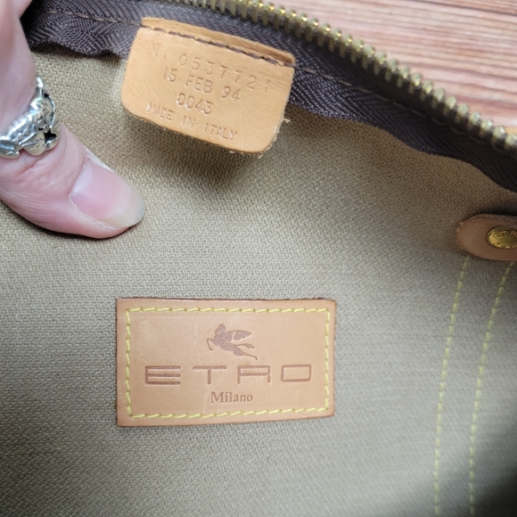 Etro Paisley Canvas Natural Leather Round Barrel shoulder purse/bag - Picture 15 of 16